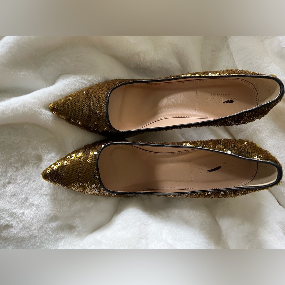 J Crew antique Gold sequin Elsie Heels